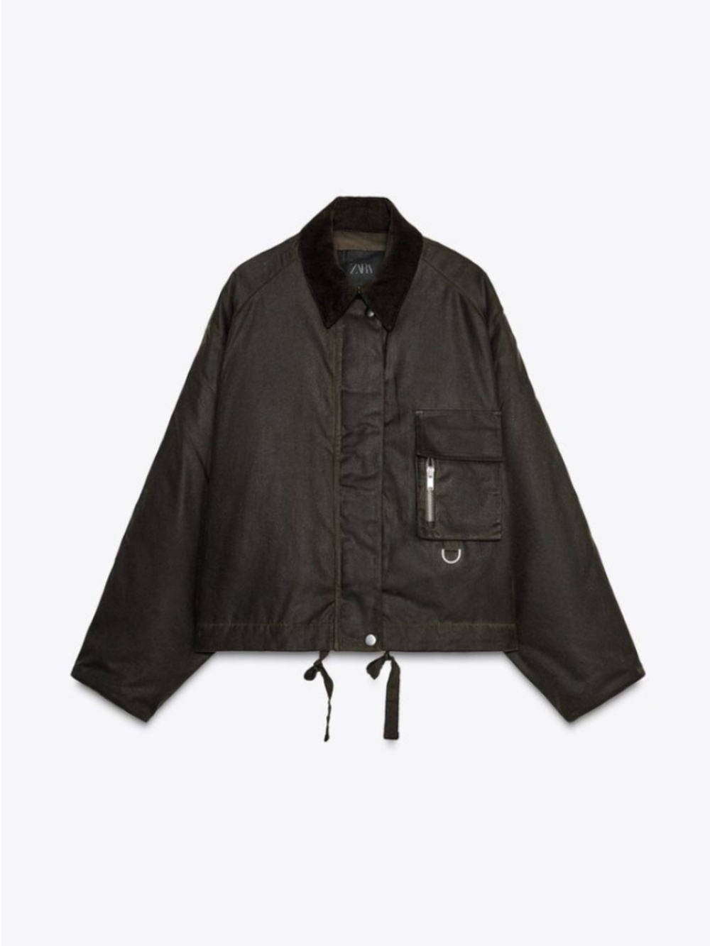 ZARA Corduroy Collar Wax Jacket Khaki (green)
